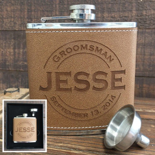 Custom Leather Flask & Funnel Gift Set