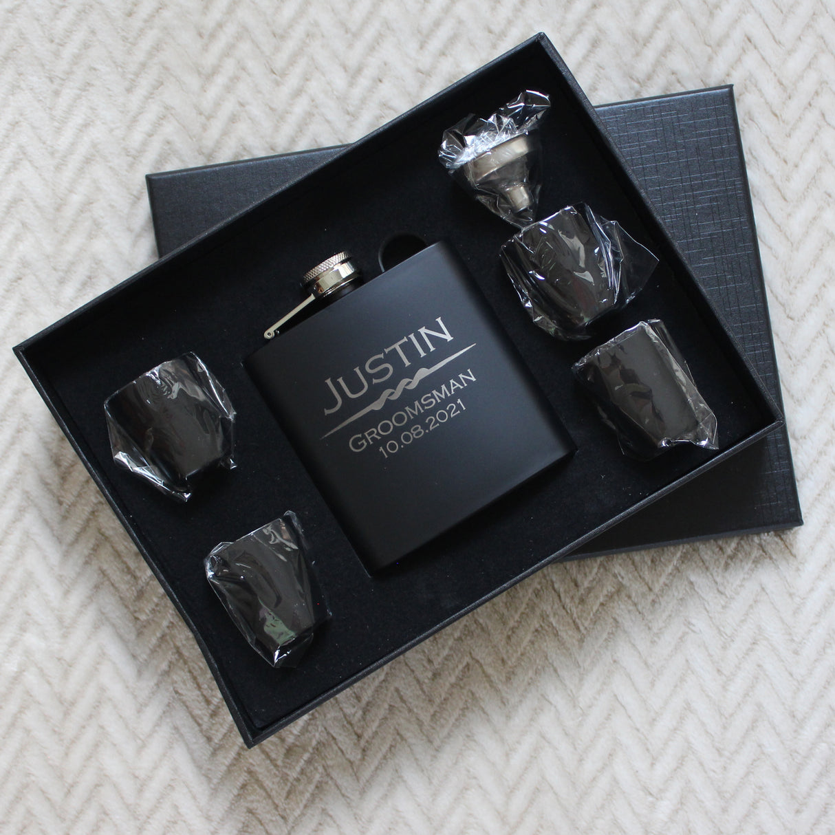 Groom Gift - Flask Set W/ Shot Glasses